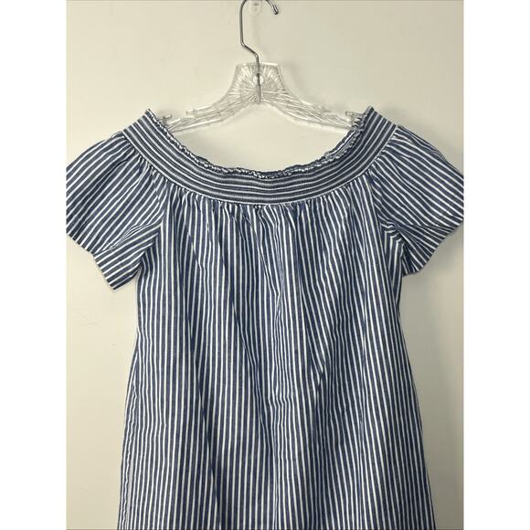 J Crew Striped Off the Shoulder Mini Dress 6 Linen Cotton Blend Nautical Preppy - Picture 3 of 10